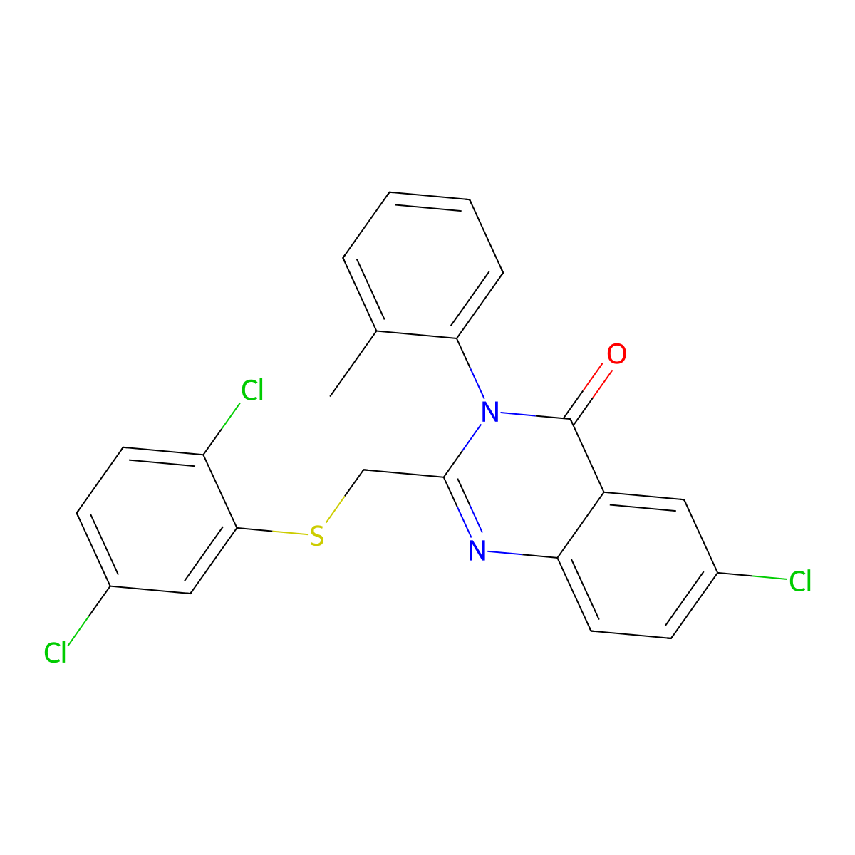 6-Chloro-2-[(2,5-dichlorophenyl)sulfanylmethyl]-3-(2-methylphenyl)quinazolin-4-one molecular structure, CAS 338965-73-4