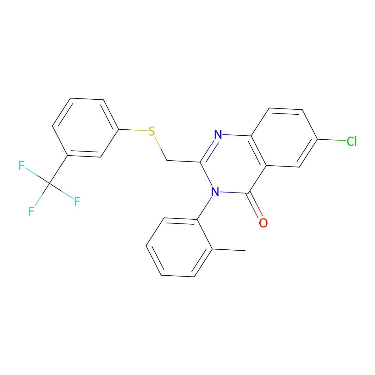 6-Chloro-3-(2-methylphenyl)-2-[[3-(trifluoromethyl)phenyl]sulfanylmethyl]quinazolin-4-one molecular structure, CAS 338965-75-6