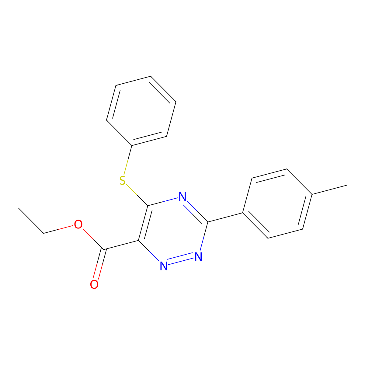 Ethyl 3-(4-methylphenyl)-5-(phenylsulfanyl)-1,2,4-triazine-6-carboxylate molecular structure, CAS 338965-77-8