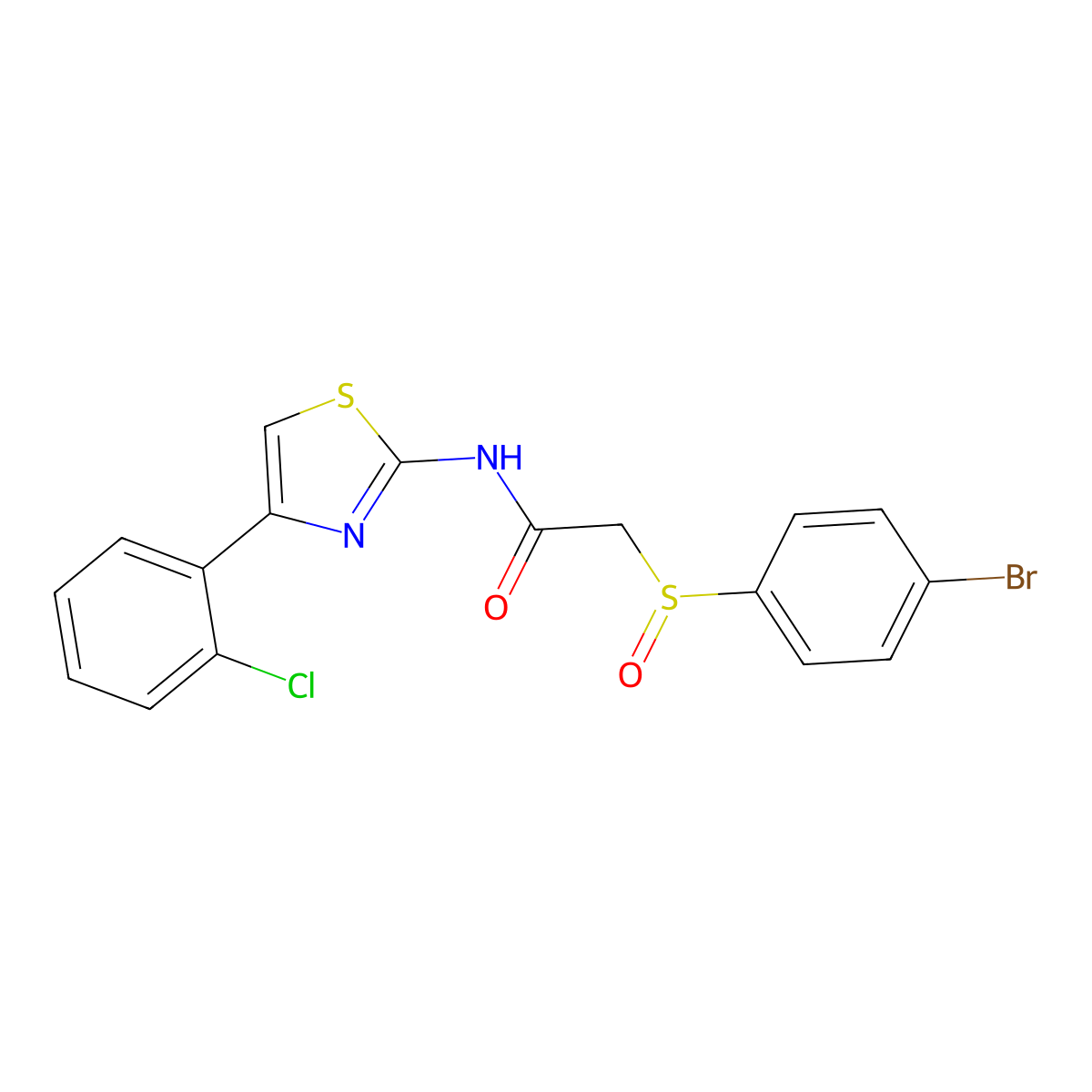 2-(4-bromophenyl)sulfinyl-N-[4-(2-chlorophenyl)-1,3-thiazol-2-yl]acetamide molecular structure, CAS 338965-84-7