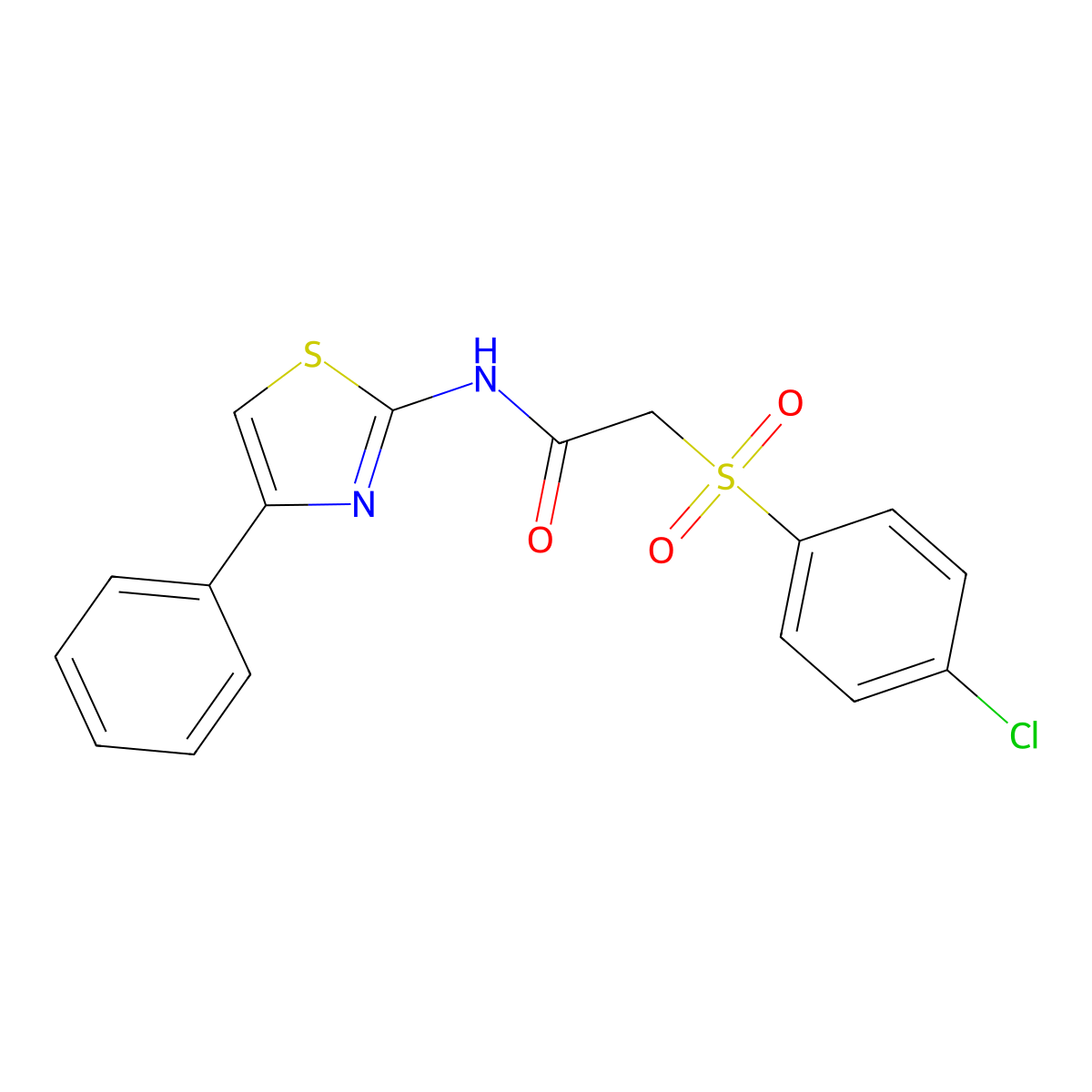 2-((4-chlorophenyl)sulfonyl)-N-(4-phenylthiazol-2-yl)acetamide molecular structure, CAS 338965-88-1