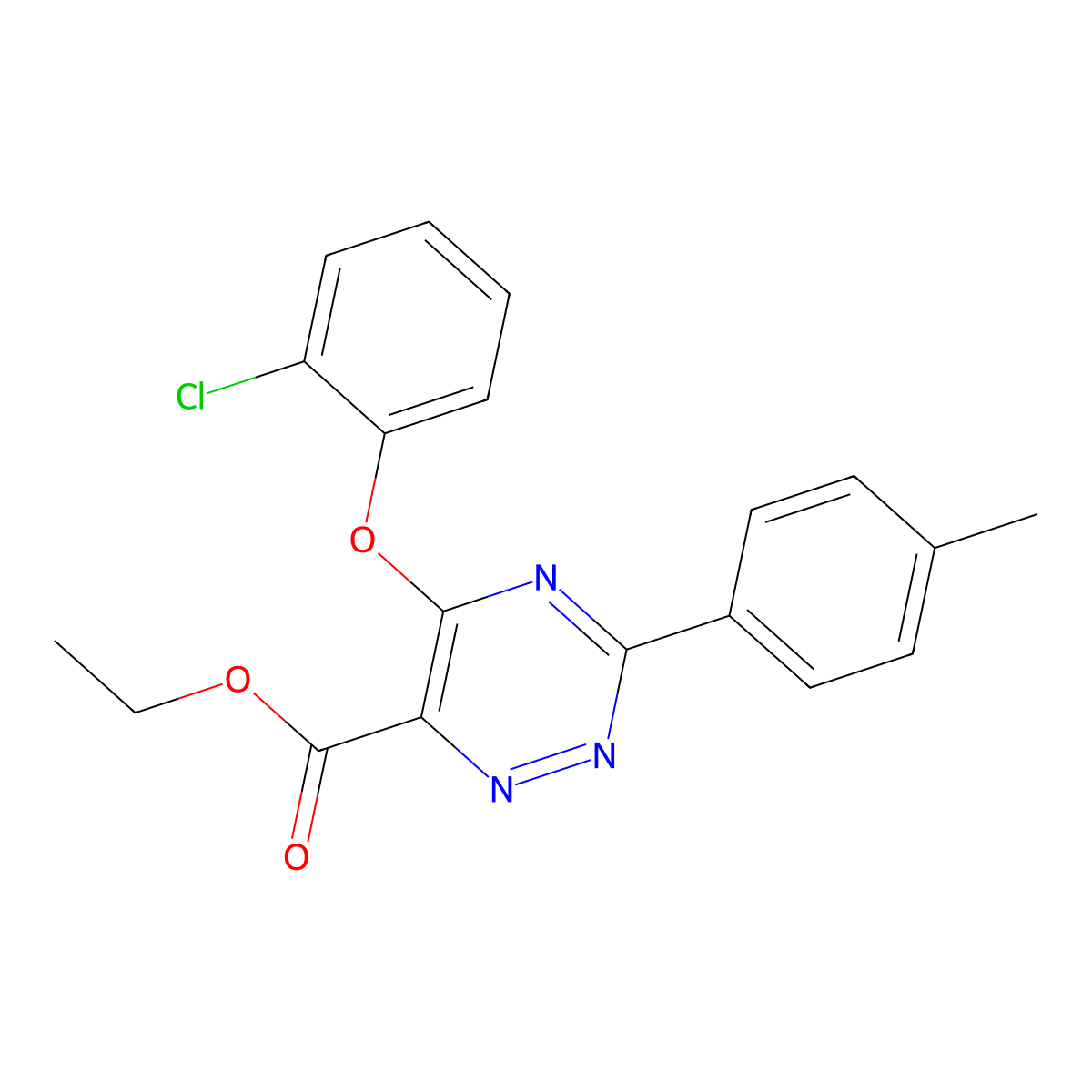 Ethyl 5-(2-chlorophenoxy)-3-(4-methylphenyl)-1,2,4-triazine-6-carboxylate molecular structure, CAS 338965-90-5