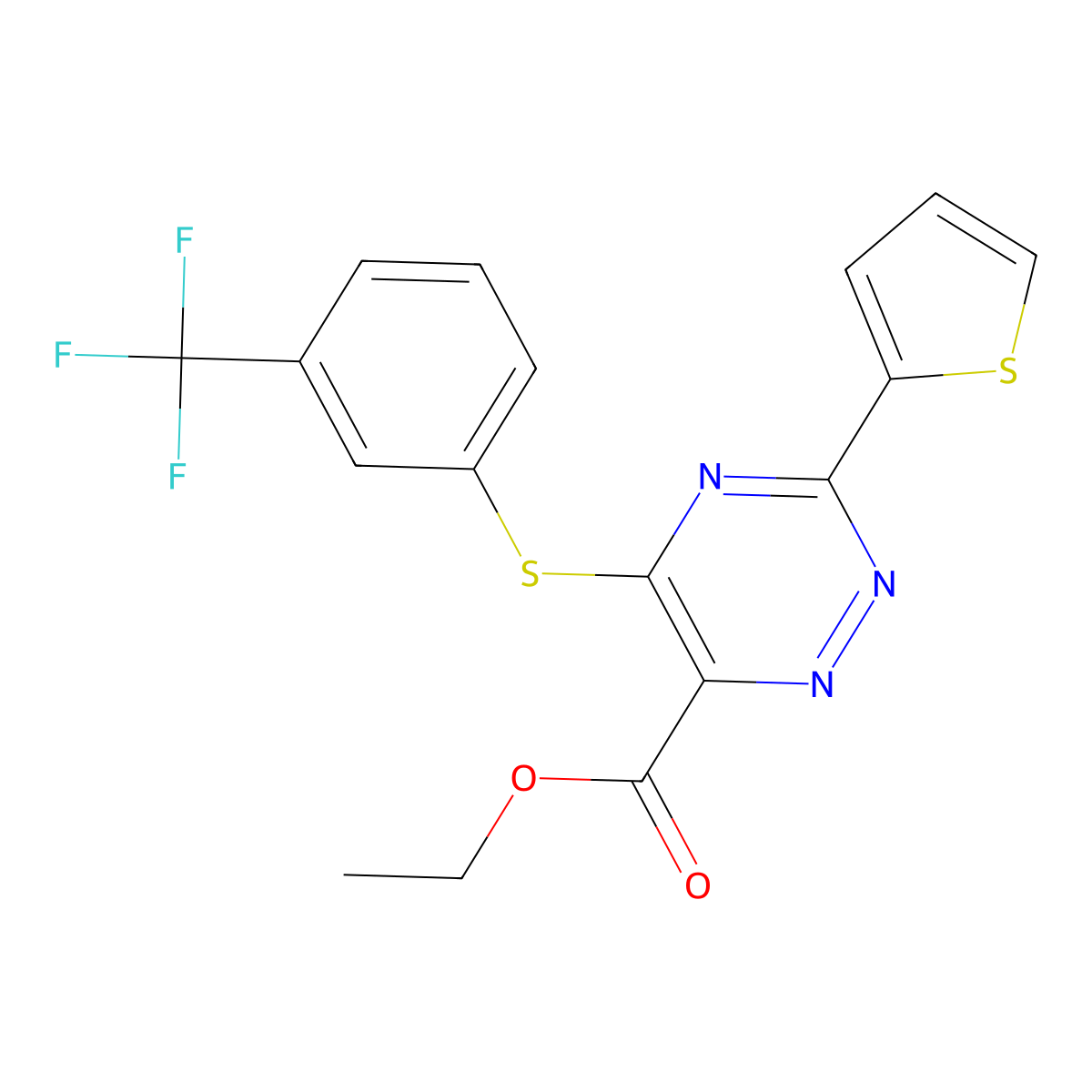 Ethyl 3-thiophen-2-yl-5-[3-(trifluoromethyl)phenyl]sulfanyl-1,2,4-triazine-6-carboxylate molecular structure, CAS 338965-93-8