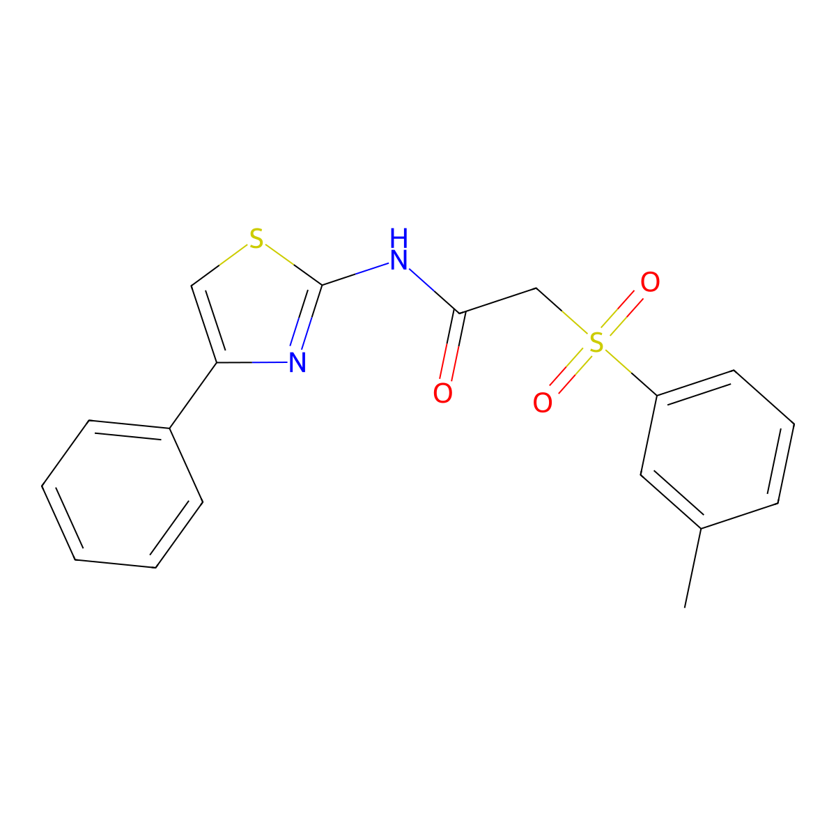 2-[(3-methylphenyl)sulfonyl]-N-(4-phenyl-1,3-thiazol-2-yl)acetamide molecular structure, CAS 338965-95-0