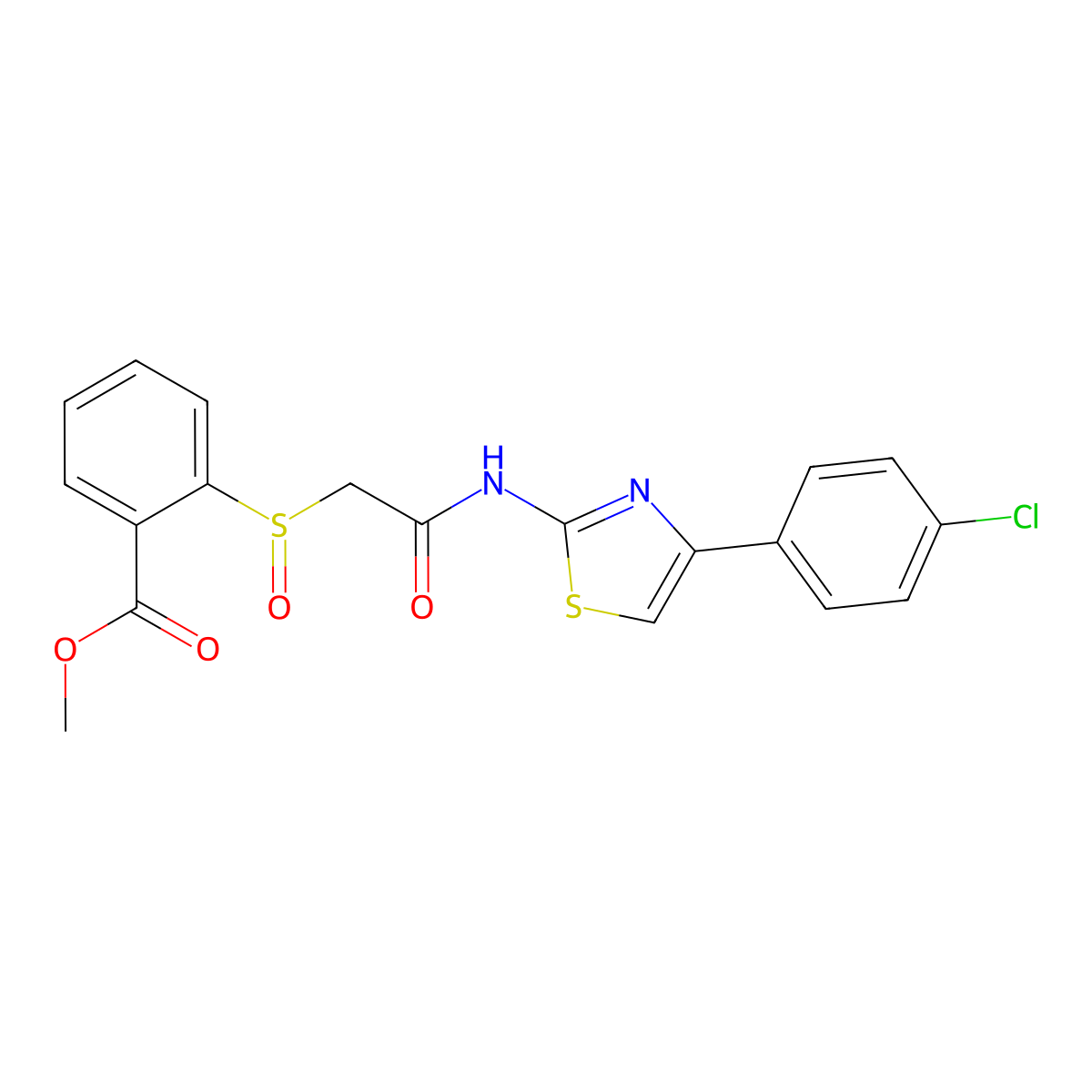 Methyl 2-[(2-{[4-(4-chlorophenyl)-1,3-thiazol-2-yl]amino}-2-oxoethyl)sulfinyl]benzenecarboxylate molecular structure, CAS 338966-04-4