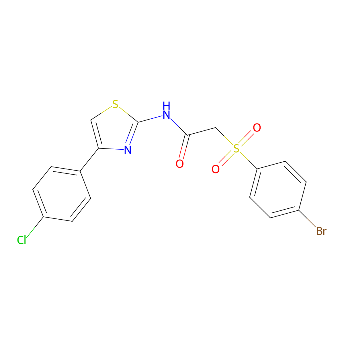 2-(4-bromophenyl)sulfonyl-N-[4-(4-chlorophenyl)-1,3-thiazol-2-yl]acetamide molecular structure, CAS 338966-06-6