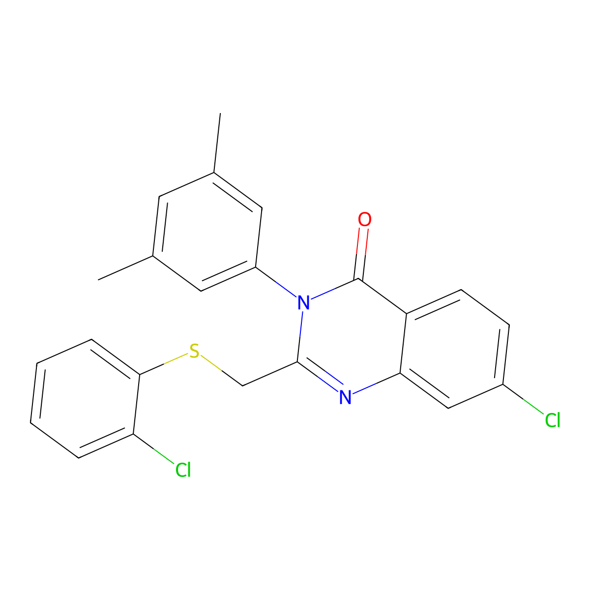 7-Chloro-2-[(2-chlorophenyl)sulfanylmethyl]-3-(3,5-dimethylphenyl)quinazolin-4-one molecular structure, CAS 338966-08-8