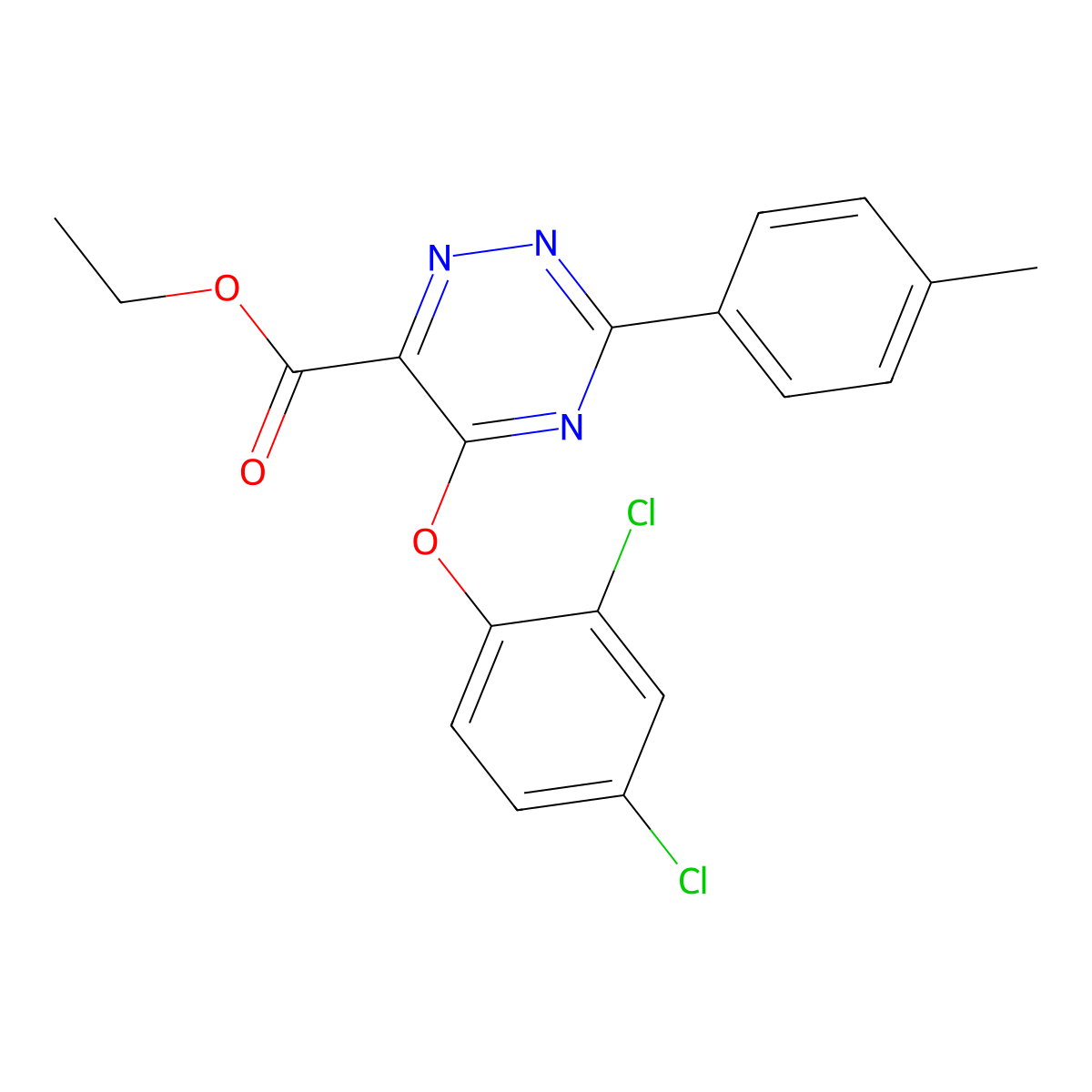 Ethyl 5-(2,4-dichlorophenoxy)-3-(4-methylphenyl)-1,2,4-triazine-6-carboxylate molecular structure, CAS 338966-16-8