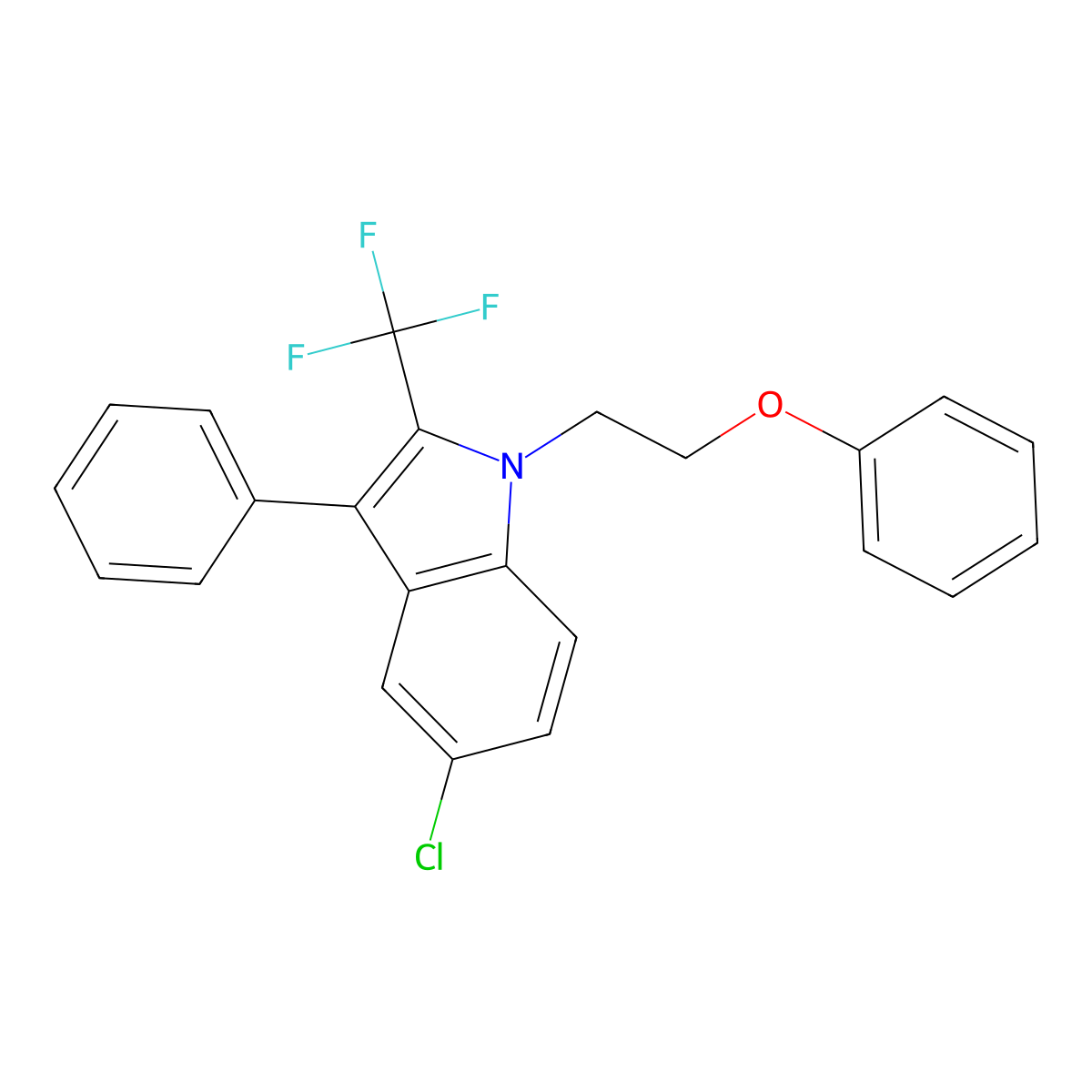 5-Chloro-1-(2-phenoxyethyl)-3-phenyl-2-(trifluoromethyl)indole molecular structure, CAS 338966-38-4