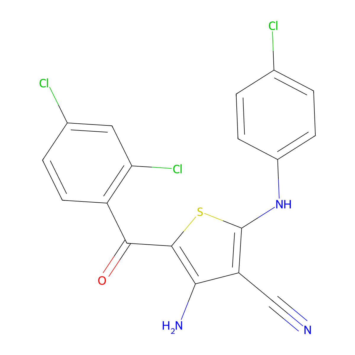 4-Amino-2-(4-chloroanilino)-5-(2,4-dichlorobenzoyl)-3-thiophenecarbonitrile molecular structure, CAS 338966-43-1