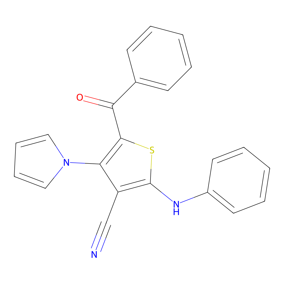 2-Anilino-5-benzoyl-4-pyrrol-1-ylthiophene-3-carbonitrile molecular structure, CAS 338966-44-2
