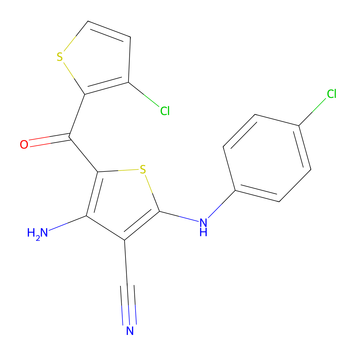 4-Amino-2-(4-chloroanilino)-5-[(3-chloro-2-thienyl)carbonyl]-3-thiophenecarbonitrile molecular structure, CAS 338966-49-7
