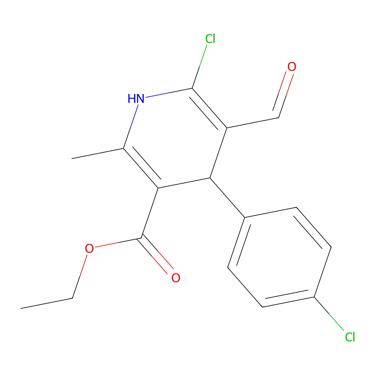 Ethyl 6-chloro-4-(4-chlorophenyl)-5-formyl-2-methyl-1,4-dihydropyridine-3-carboxylate molecular structure, CAS 338966-68-0