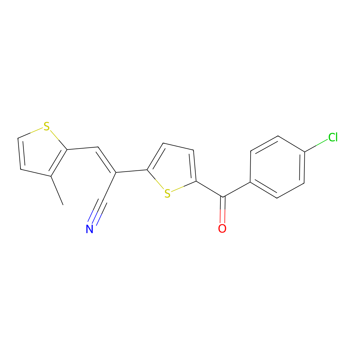 (2E)-2-[5-(4-chlorobenzoyl)thiophen-2-yl]-3-(3-methylthiophen-2-yl)prop-2-enenitrile molecular structure, CAS 338966-69-1