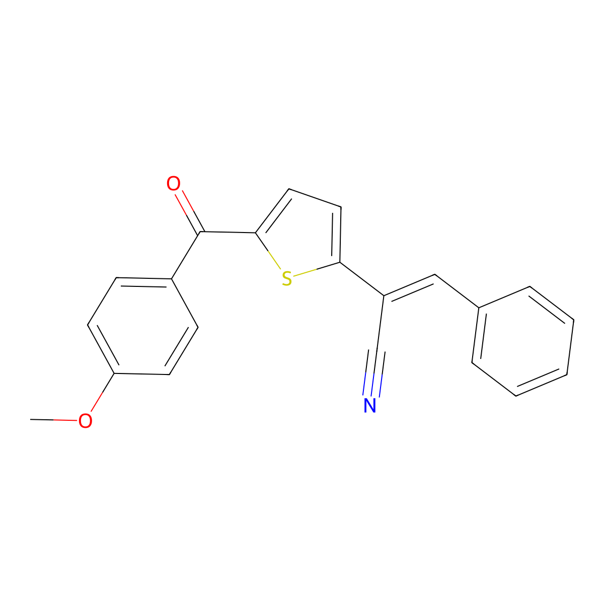 (2E)-2-[5-(4-methoxybenzoyl)thiophen-2-yl]-3-phenylprop-2-enenitrile molecular structure, CAS 338966-79-3