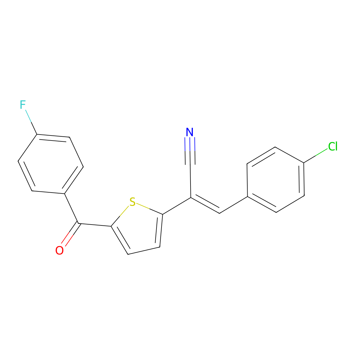 (2E)-3-(4-chlorophenyl)-2-[5-(4-fluorobenzoyl)thiophen-2-yl]prop-2-enenitrile molecular structure, CAS 338966-81-7