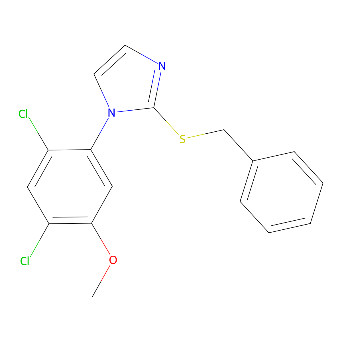 2-(benzylsulfanyl)-1-(2,4-dichloro-5-methoxyphenyl)-1H-imidazole molecular structure, CAS 338967-09-2