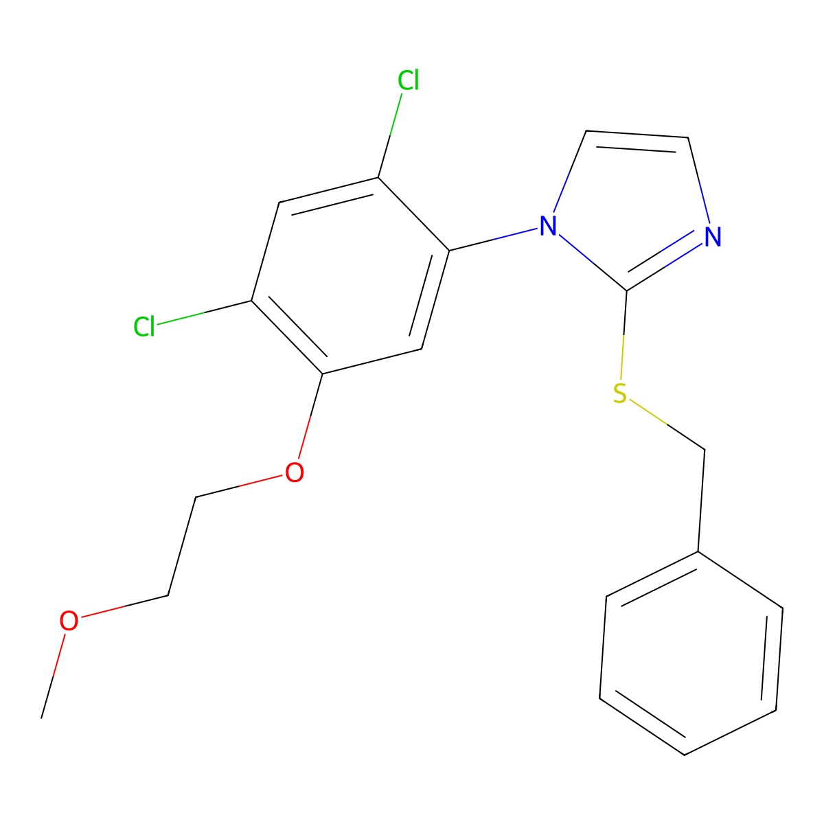 2-(benzylsulfanyl)-1-[2,4-dichloro-5-(2-methoxyethoxy)phenyl]-1H-imidazole molecular structure, CAS 338967-20-7