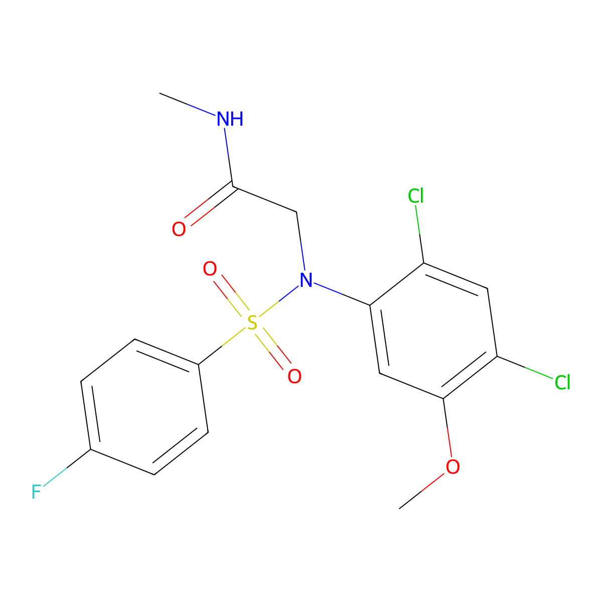 2-{2,4-dichloro[(4-fluorophenyl)sulfonyl]-5-methoxyanilino}-N-methylacetamide molecular structure, CAS 338967-33-2