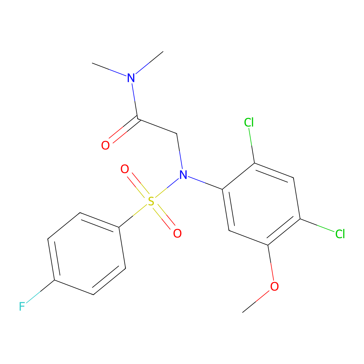 2-{2,4-dichloro[(4-fluorophenyl)sulfonyl]-5-methoxyanilino}-N,N-dimethylacetamide molecular structure, CAS 338967-34-3