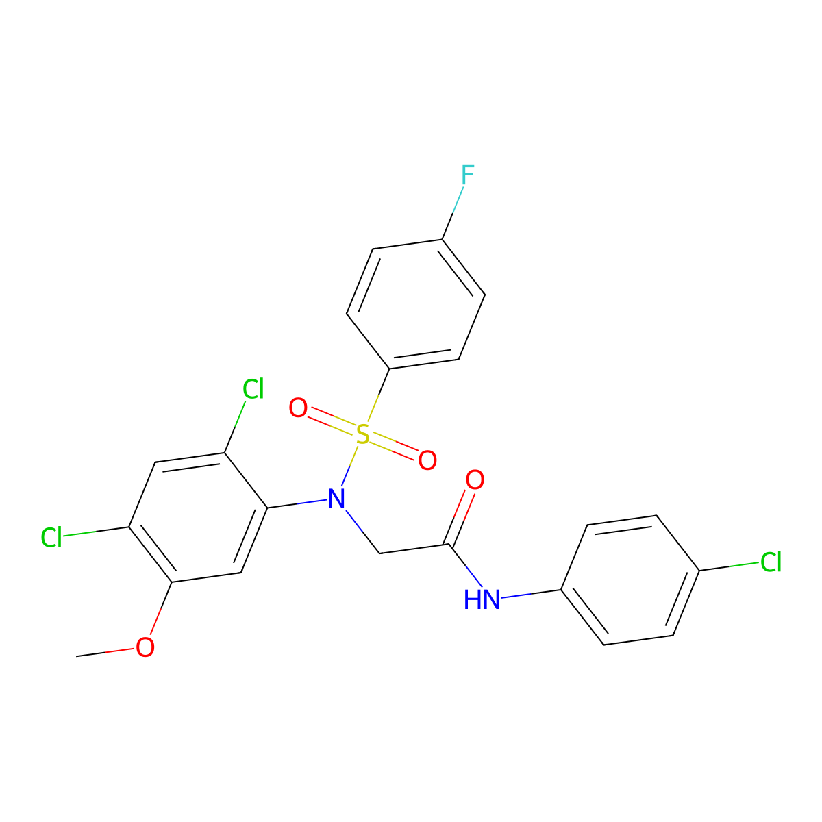N-(4-chlorophenyl)-2-{2,4-dichloro[(4-fluorophenyl)sulfonyl]-5-methoxyanilino}acetamide molecular structure, CAS 338967-35-4