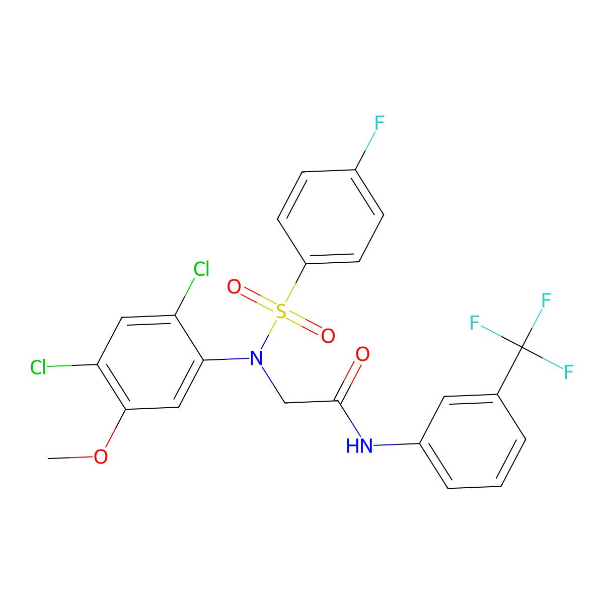 2-{2,4-dichloro[(4-fluorophenyl)sulfonyl]-5-methoxyanilino}-N-[3-(trifluoromethyl)phenyl]acetamide molecular structure, CAS 338967-36-5