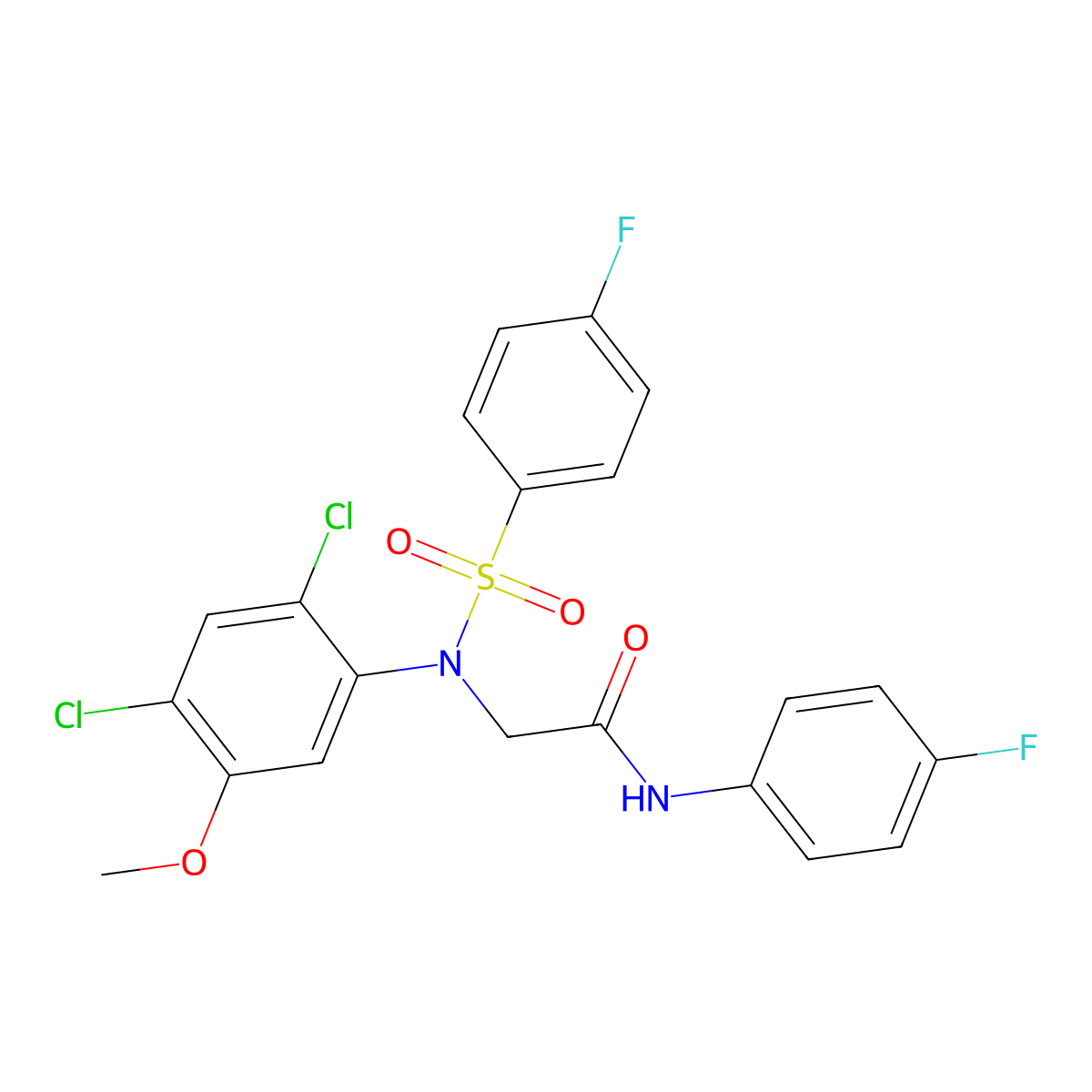 2-{2,4-dichloro[(4-fluorophenyl)sulfonyl]-5-methoxyanilino}-N-(4-fluorophenyl)acetamide molecular structure, CAS 338967-37-6