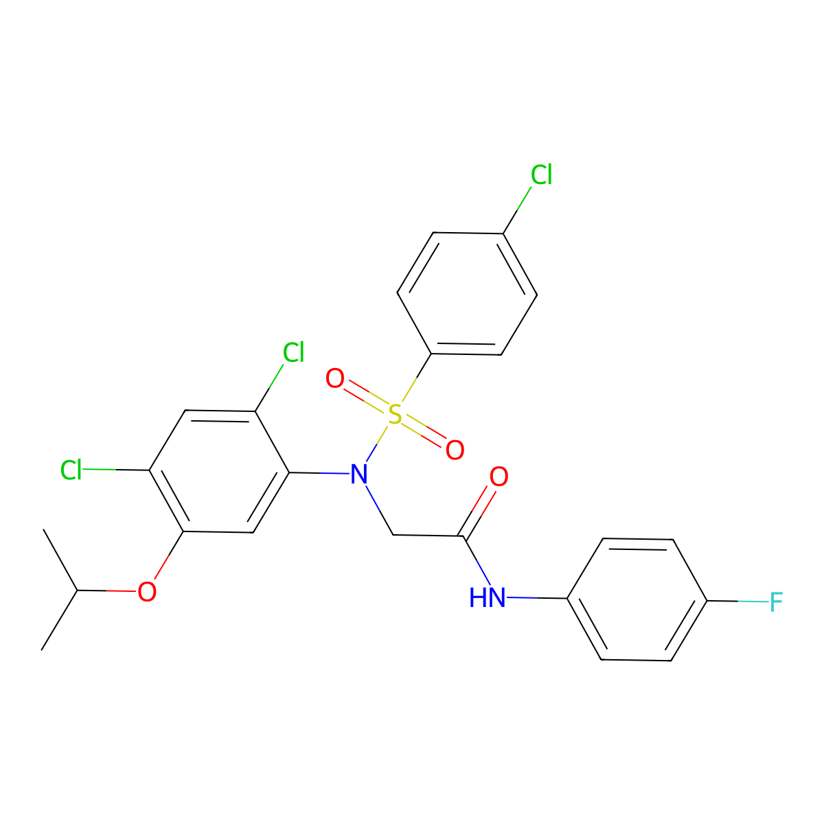 2-(N-(4-chlorophenylsulfonyl)-2,4-dichloro-5-isopropoxyphenylamino)-N-(4-fluorophenyl)acetamide molecular structure, CAS 338967-42-3