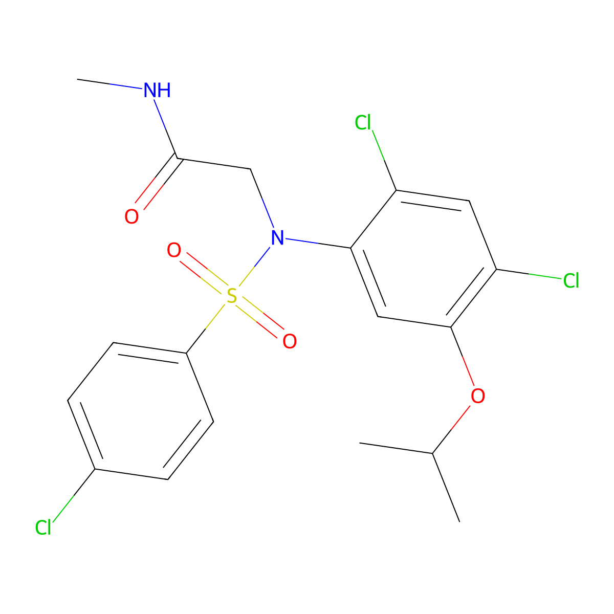 2-(N-(4-chlorophenylsulfonyl)-2,4-dichloro-5-isopropoxyphenylamino)-N-methylacetamide molecular structure, CAS 338967-46-7