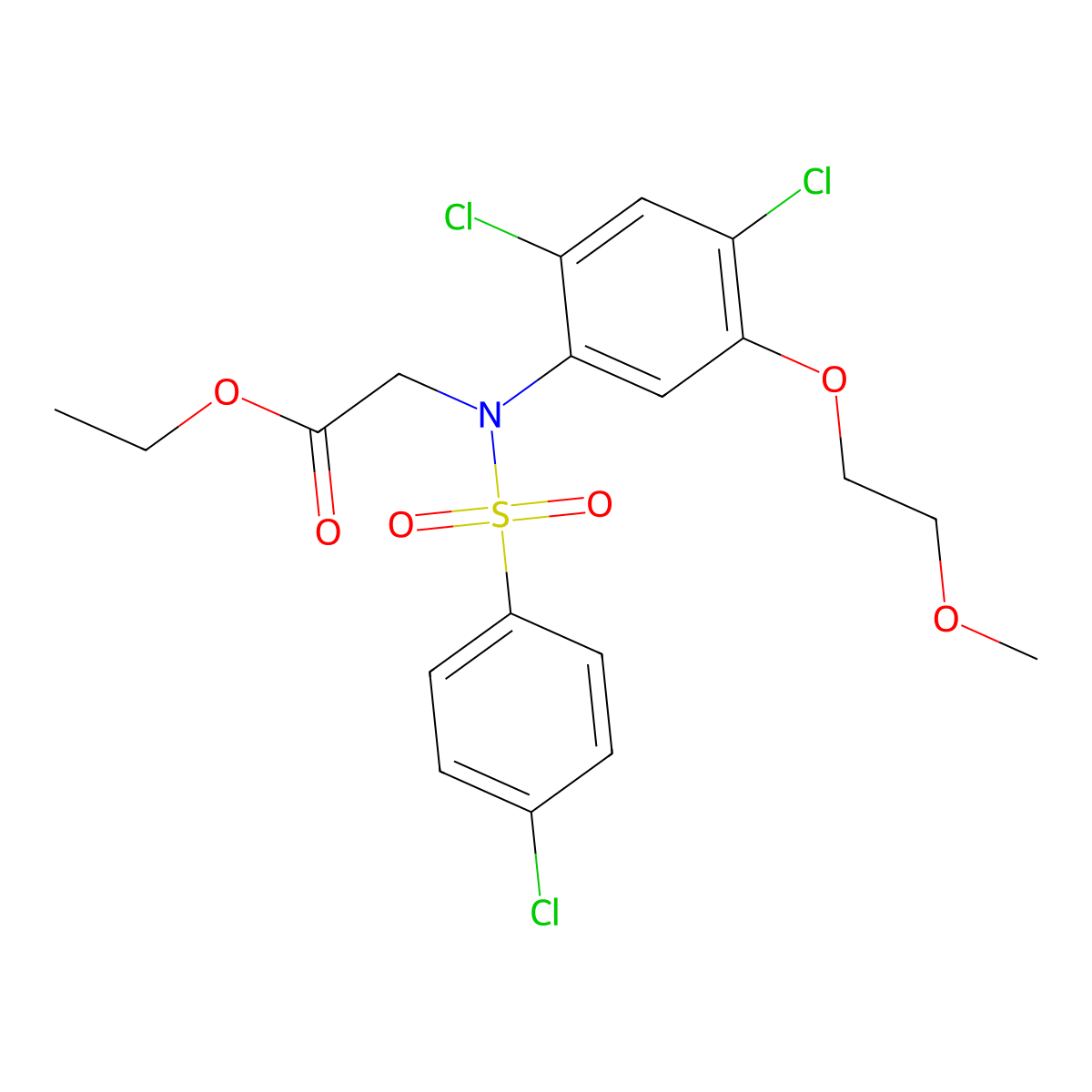 ethyl 2-[2,4-dichloro-N-(4-chlorophenyl)sulfonyl-5-(2-methoxyethoxy)anilino]acetate molecular structure, CAS 338967-50-3