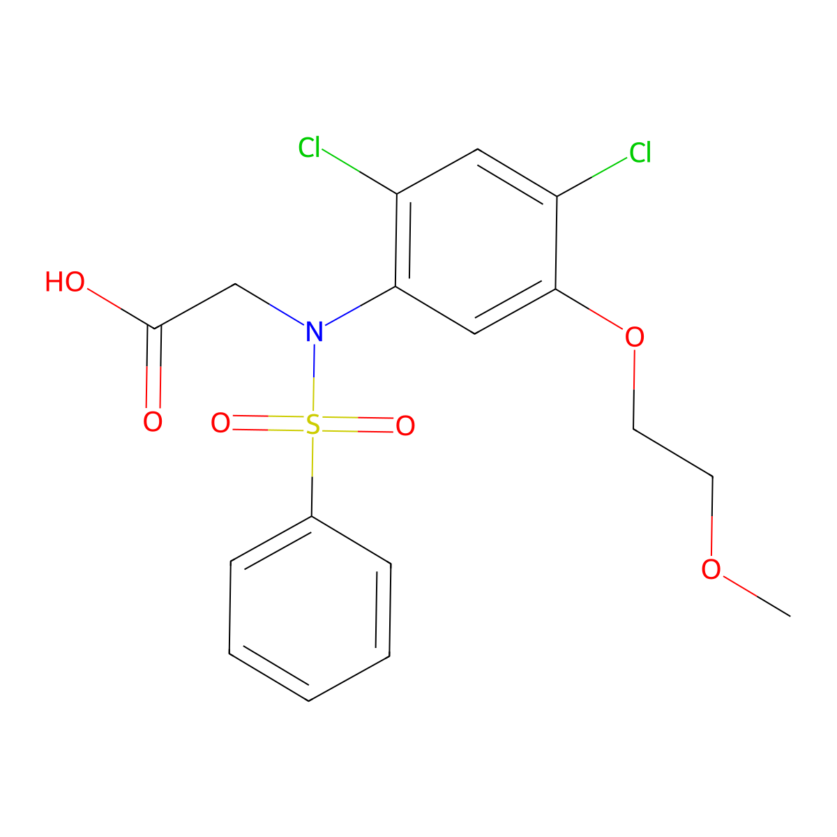 2-[2,4-Dichloro-5-(2-methoxyethoxy)(phenylsulfonyl)anilino]acetic acid molecular structure, CAS 338967-51-4