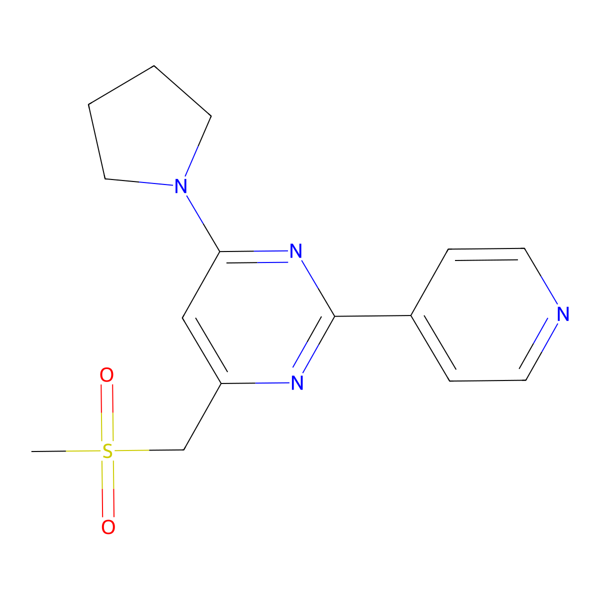 4-(Methanesulfonylmethyl)-2-(pyridin-4-yl)-6-(pyrrolidin-1-yl)pyrimidine molecular structure, CAS 338967-58-1