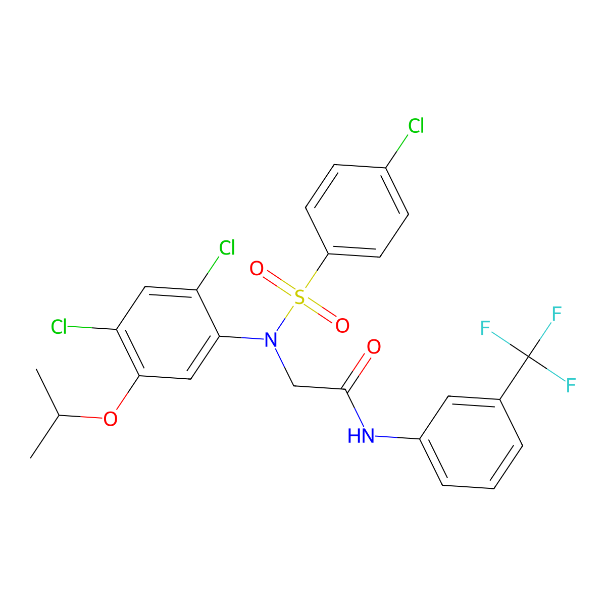 2-(N-(4-chlorophenylsulfonyl)-2,4-dichloro-5-isopropoxyphenylamino)-N-(3-trifluoromethylphenyl)acetamide molecular structure, CAS 338967-60-5