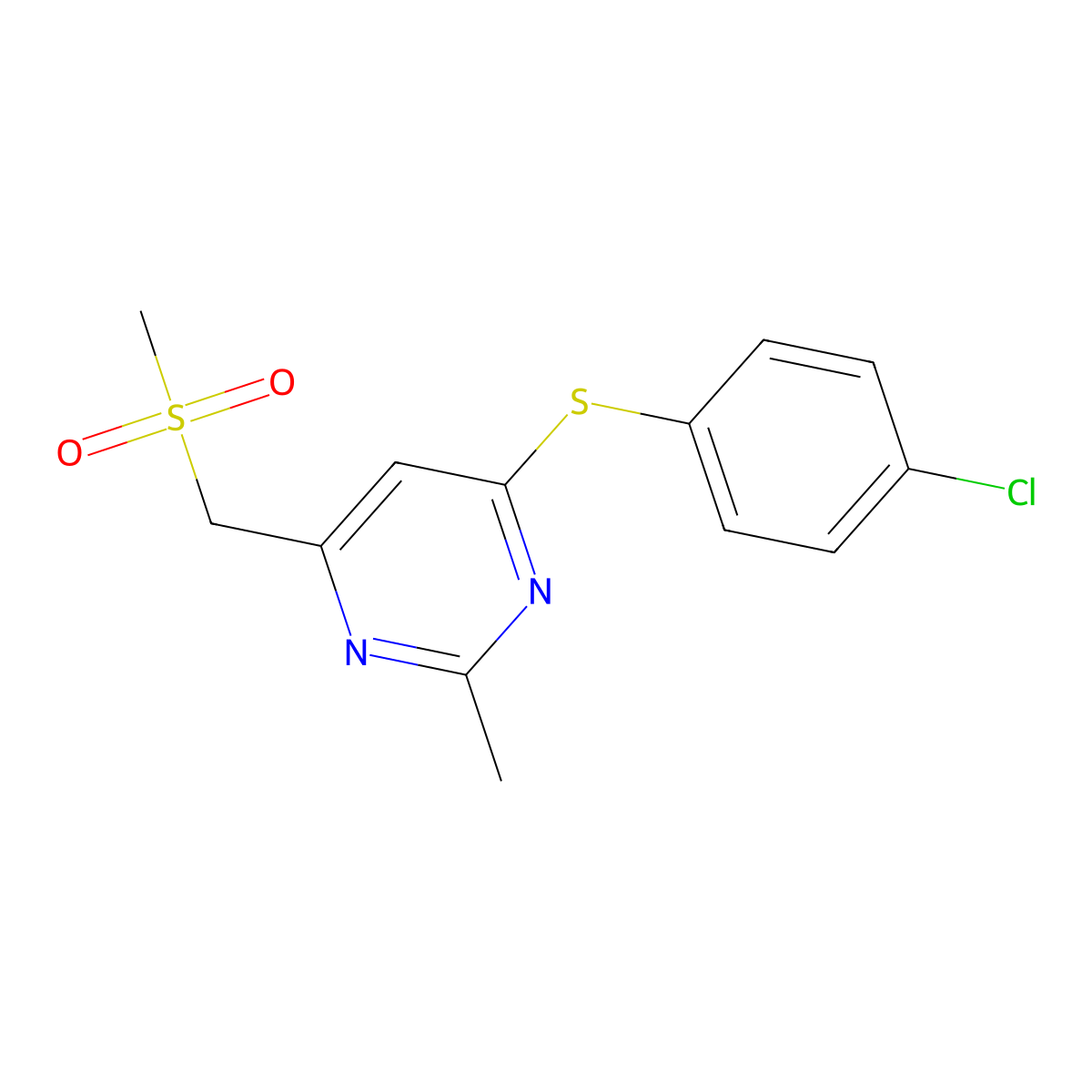 4-(4-Chlorophenyl)sulfanyl-2-methyl-6-(methylsulfonylmethyl)pyrimidine molecular structure, CAS 338967-62-7