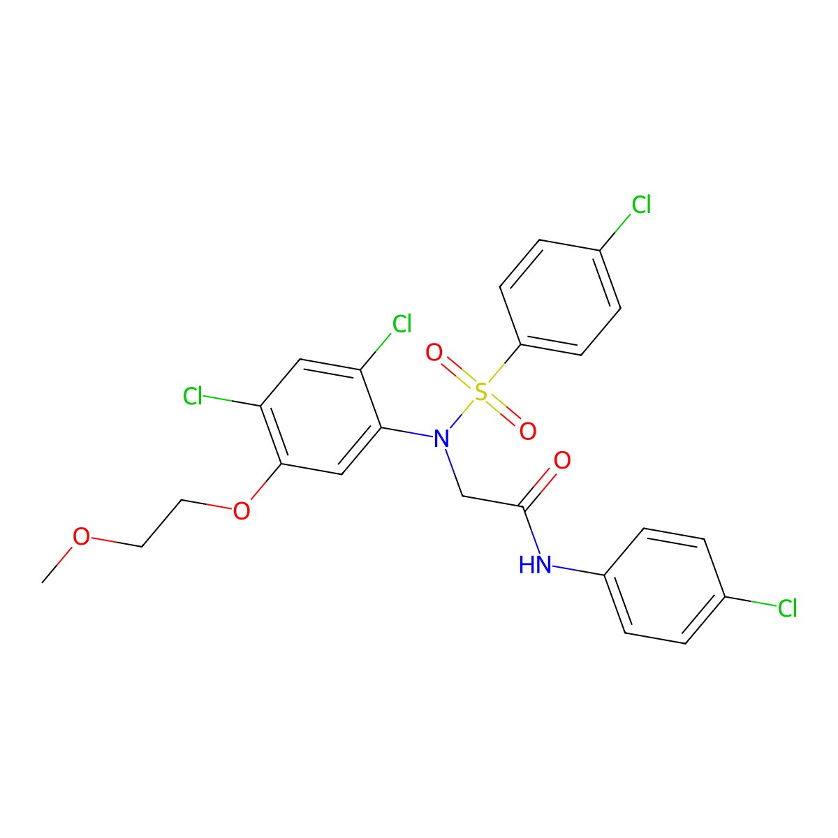 N-(4-chlorophenyl)-2-[2,4-dichloro-N-(4-chlorophenyl)sulfonyl-5-(2-methoxyethoxy)anilino]acetamide molecular structure, CAS 338967-74-1