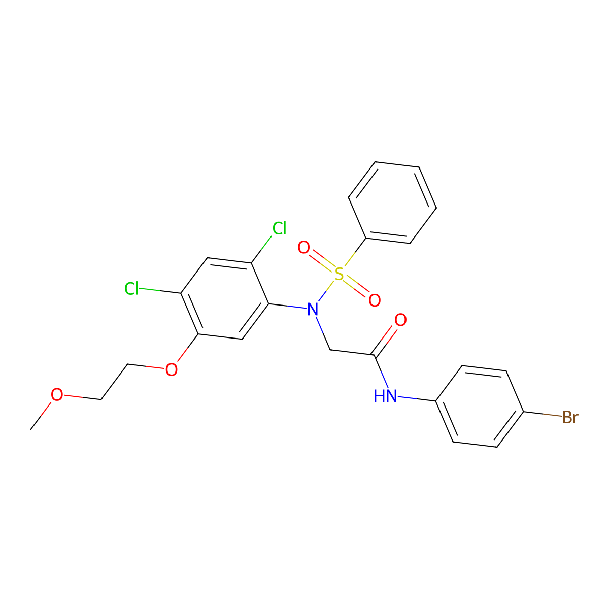 N-(4-bromophenyl)-2-[2,4-dichloro-5-(2-methoxyethoxy)(phenylsulfonyl)anilino]acetamide molecular structure, CAS 338967-80-9