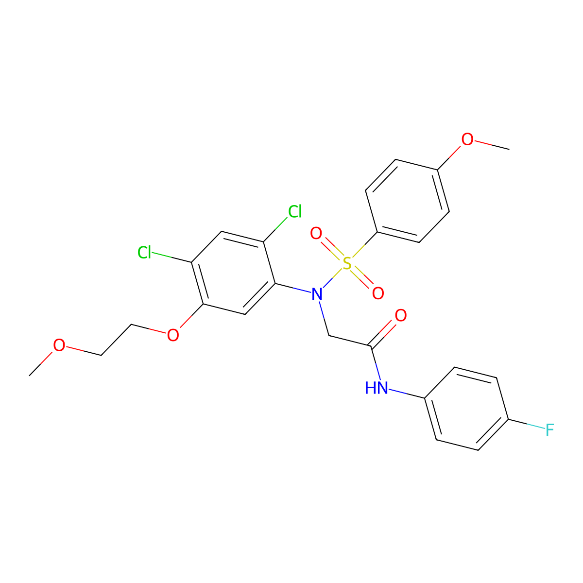 2-{2,4-dichloro-5-(2-methoxyethoxy)[(4-methoxyphenyl)sulfonyl]anilino}-N-(4-fluorophenyl)acetamide molecular structure, CAS 338967-85-4