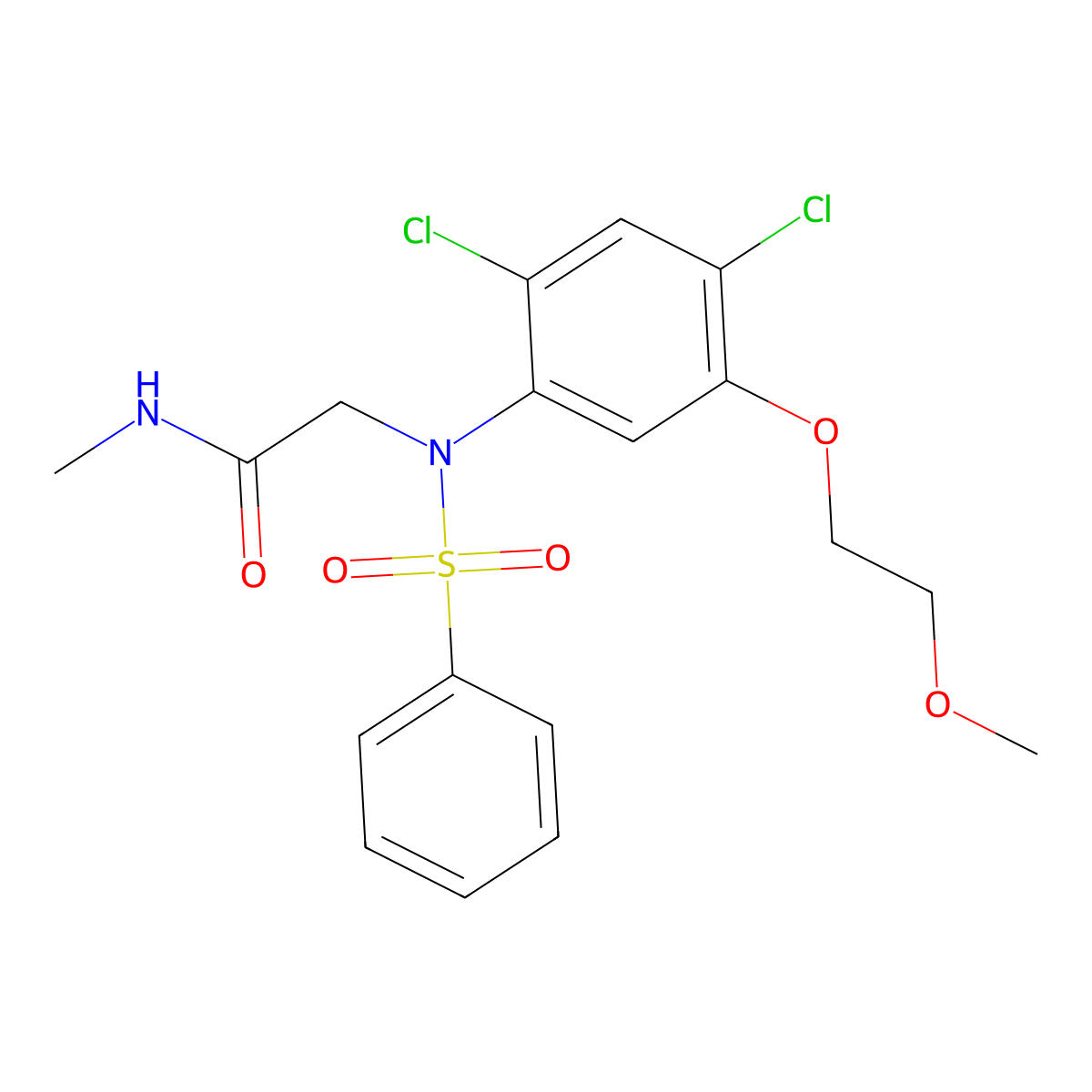 2-[2,4-dichloro-5-(2-methoxyethoxy)(phenylsulfonyl)anilino]-N-methylacetamide molecular structure, CAS 338967-93-4