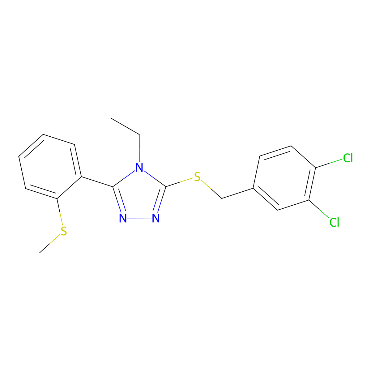 3-[(3,4-Dichlorophenyl)methylsulfanyl]-4-ethyl-5-(2-methylsulfanylphenyl)-1,2,4-triazole molecular structure, CAS 338967-96-7