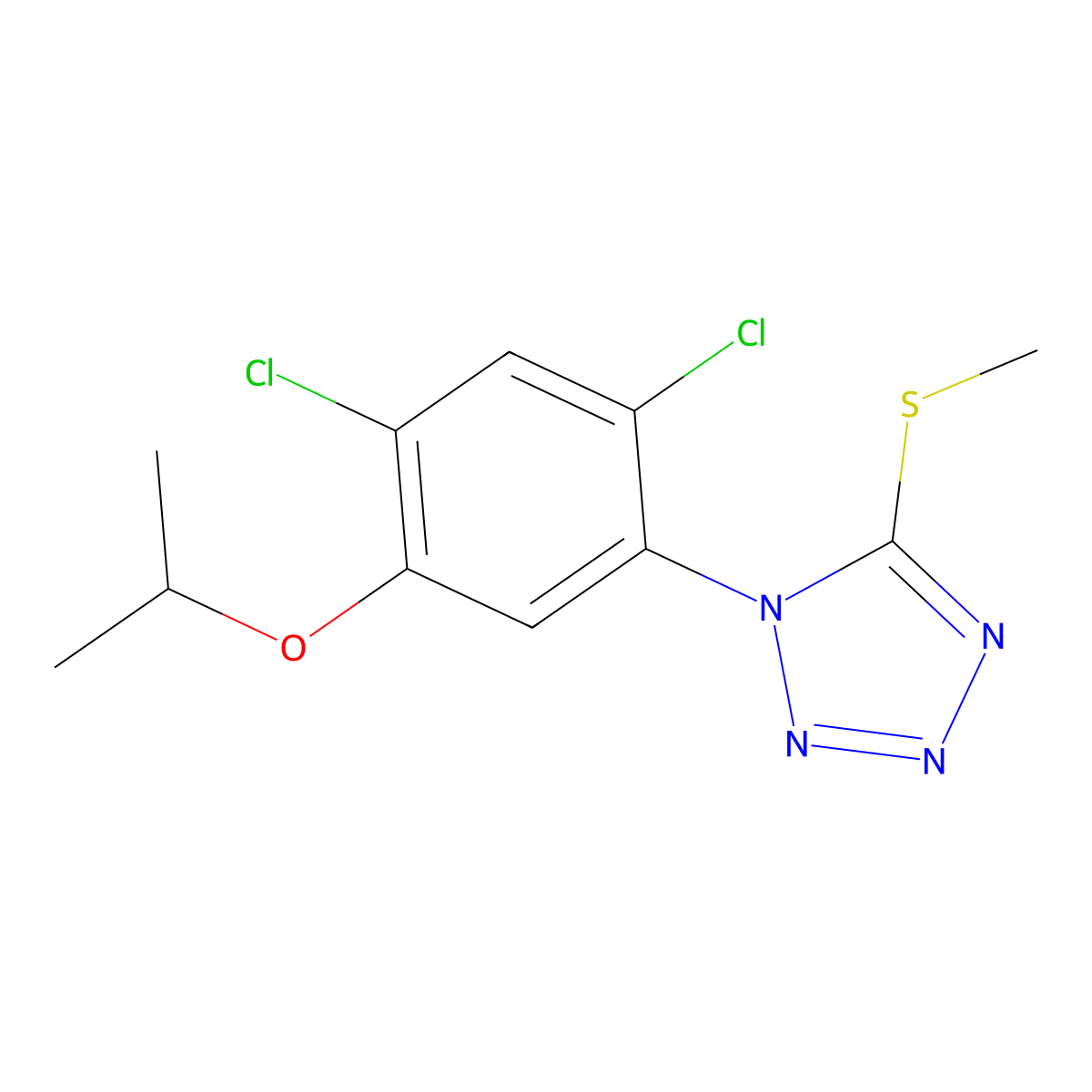 1-(2,4-dichloro-5-isopropoxyphenyl)-5-(methylsulfanyl)-1H-1,2,3,4-tetraazole molecular structure, CAS 338967-98-9