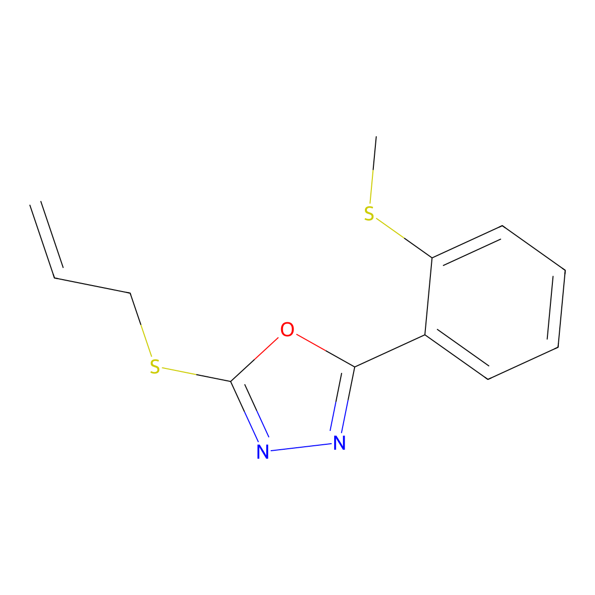 2-(Allylsulfanyl)-5-[2-(methylsulfanyl)phenyl]-1,3,4-oxadiazole molecular structure, CAS 338968-08-4