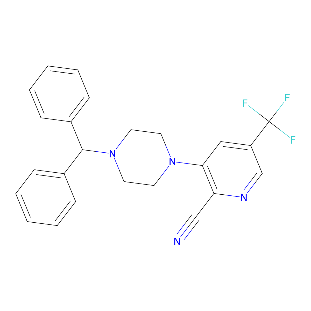 3-(4-Benzhydrylpiperazino)-5-(trifluoromethyl)-2-pyridinecarbonitrile molecular structure, CAS 338968-22-2