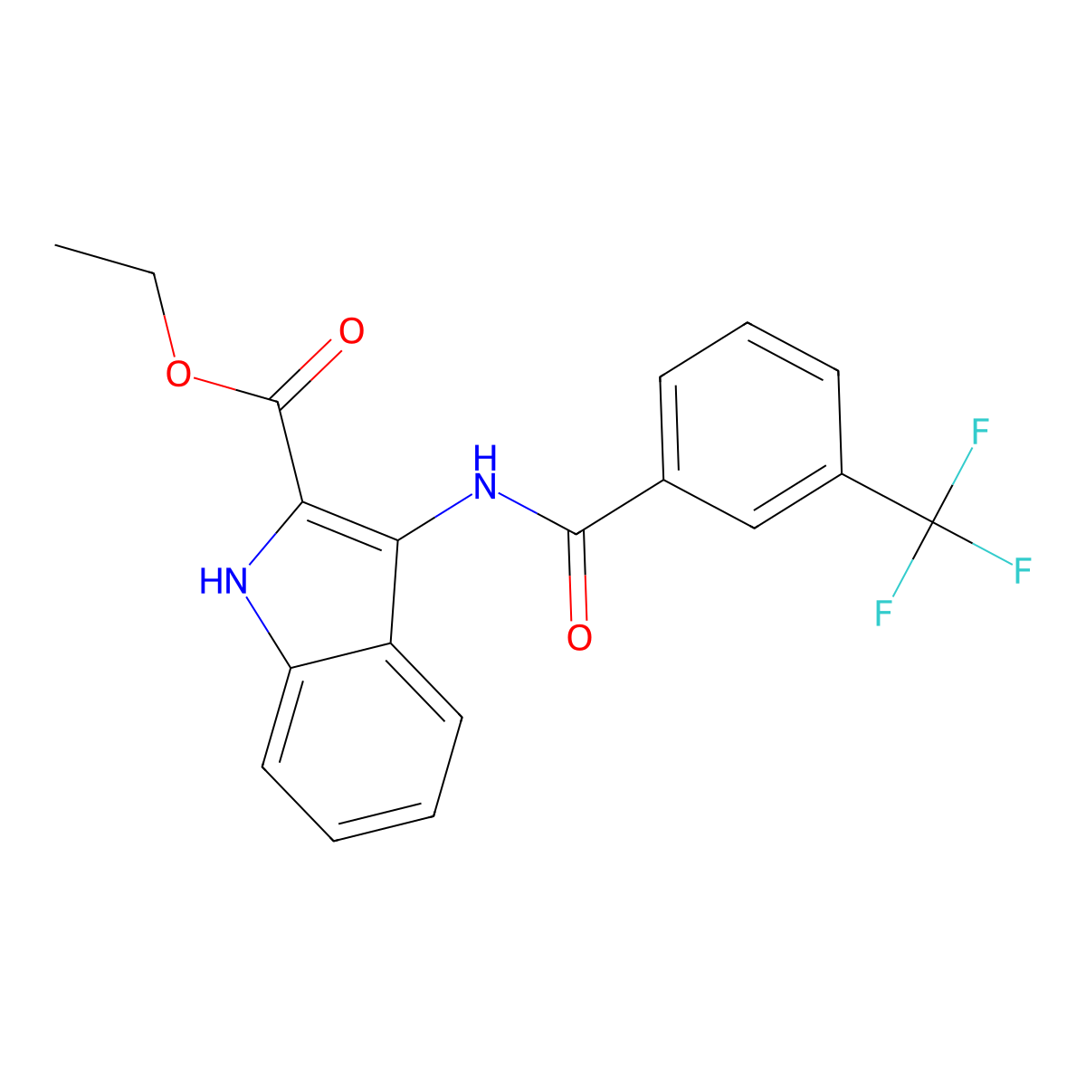Ethyl 3-{[3-(trifluoromethyl)benzoyl]amino}-1H-indole-2-carboxylate molecular structure, CAS 338968-28-8