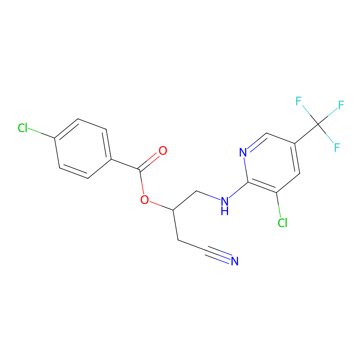 2-{[3-Chloro-5-(trifluoromethyl)-2-pyridinyl]amino}-1-(cyanomethyl)ethyl 4-chlorobenzenecarboxylate molecular structure, CAS 338968-33-5