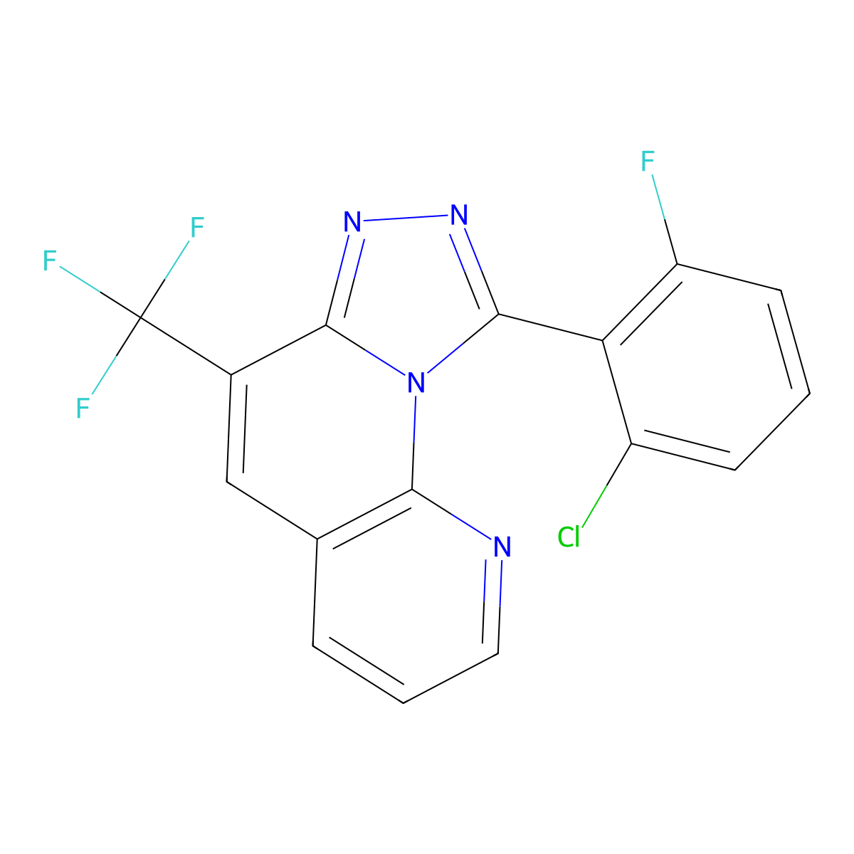 9-(2-Chloro-6-fluorophenyl)-6-(trifluoromethyl)[1,2,4]triazolo[4,3-a][1,8]naphthyridine molecular structure, CAS 338968-41-5