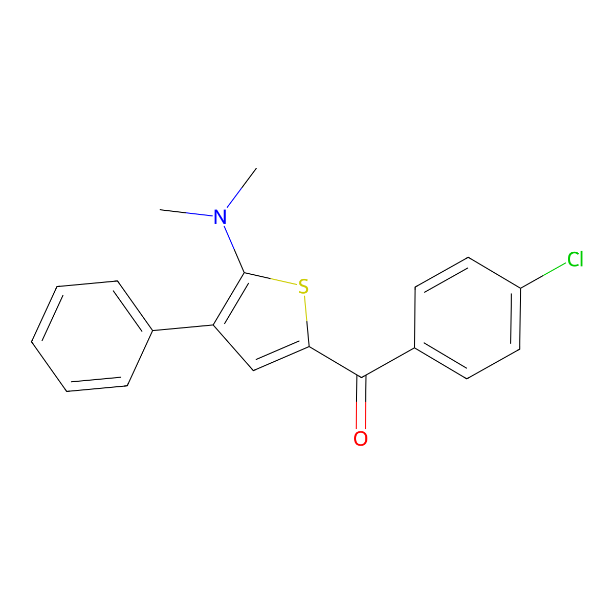 (4-Chlorophenyl)[5-(dimethylamino)-4-phenyl-2-thienyl]methanone molecular structure, CAS 338976-03-7