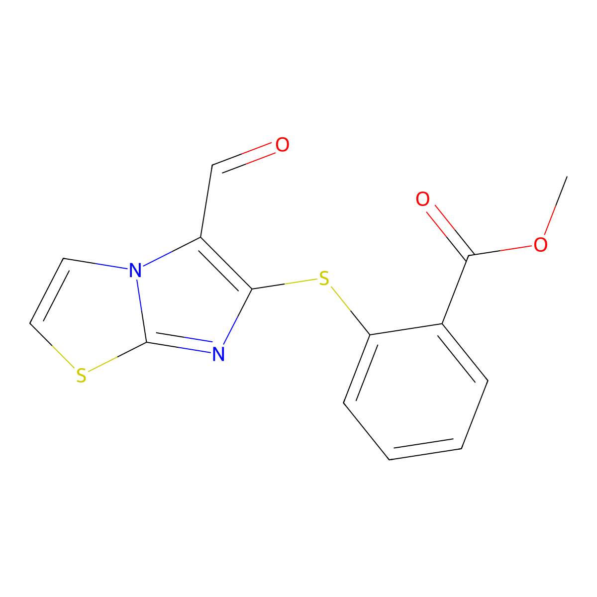 Methyl 2-(5-formylimidazo[2,1-b][1,3]thiazol-6-yl)sulfanylbenzoate molecular structure, CAS 338976-18-4