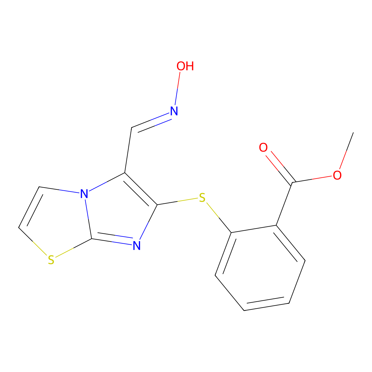 Methyl 2-[5-(hydroxyiminomethyl)imidazo[2,1-b][1,3]thiazol-6-yl]sulfanylbenzoate molecular structure, CAS 338976-19-5