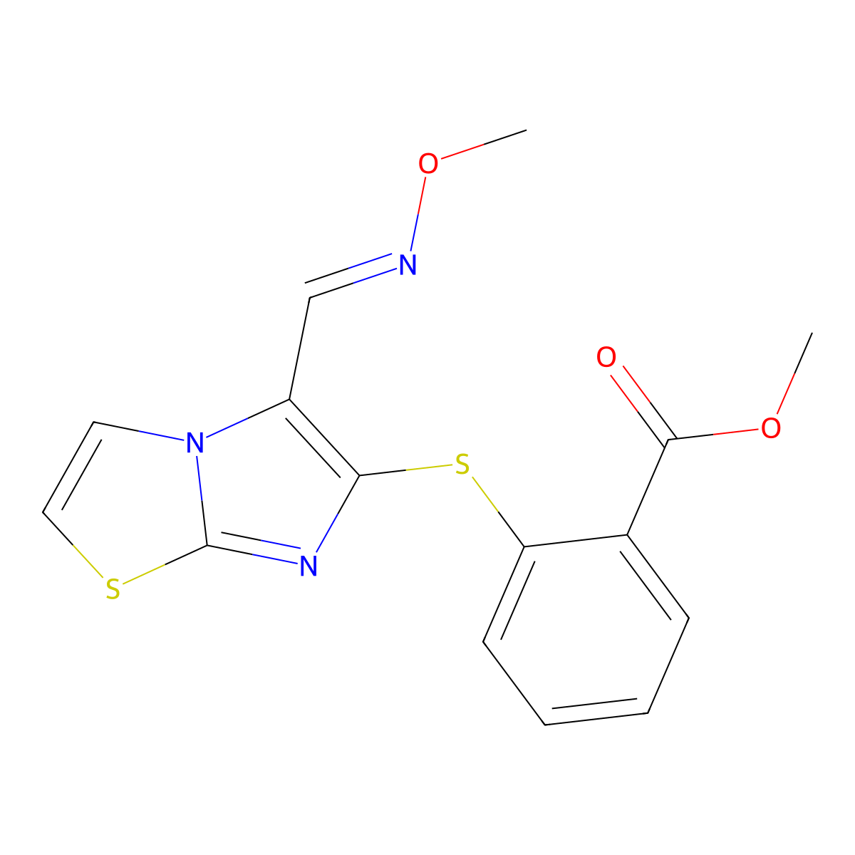 Methyl 2-[5-(methoxyiminomethyl)imidazo[2,1-b][1,3]thiazol-6-yl]sulfanylbenzoate molecular structure, CAS 338976-20-8
