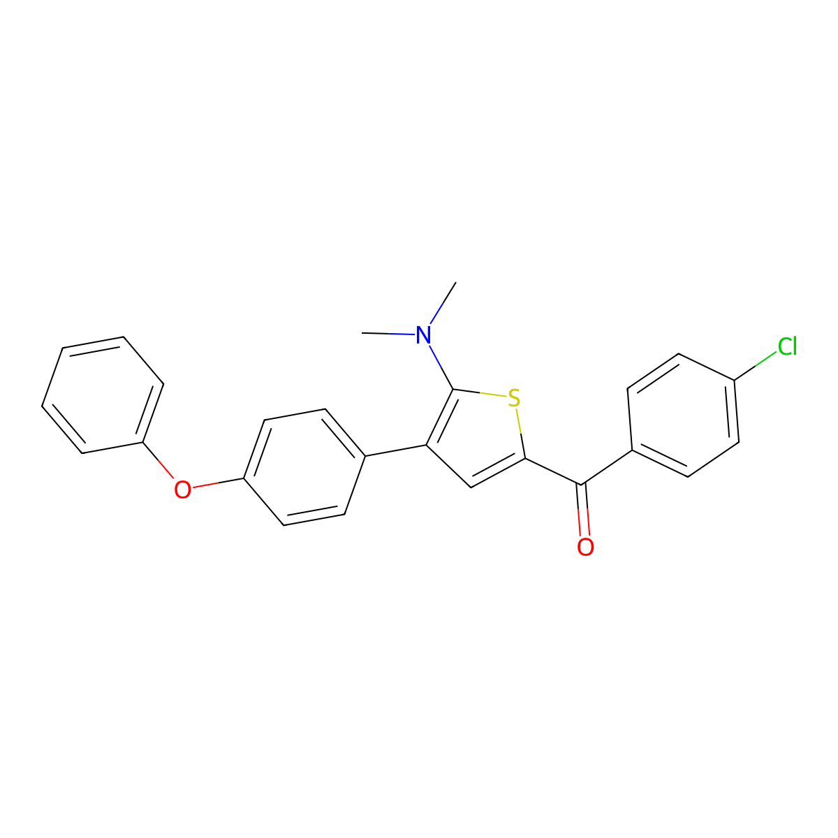(4-Chlorophenyl)(5-(dimethylamino)-4-(4-phenoxyphenyl)-2-thienyl)methanone molecular structure, CAS 338976-24-2